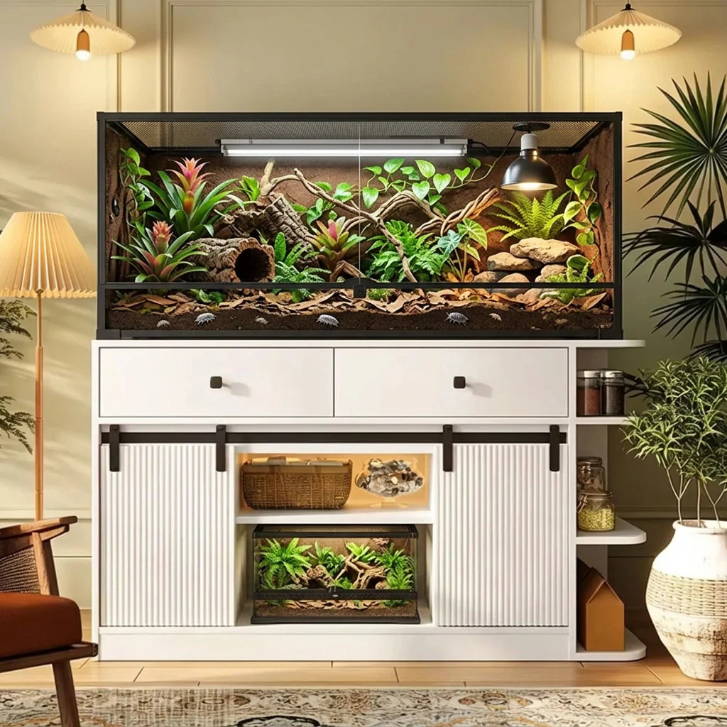 55–75 Gallon Multi-Tier Aquarium & Terrarium Stand with Built-In Power Hub & LED Lighting (55" W)