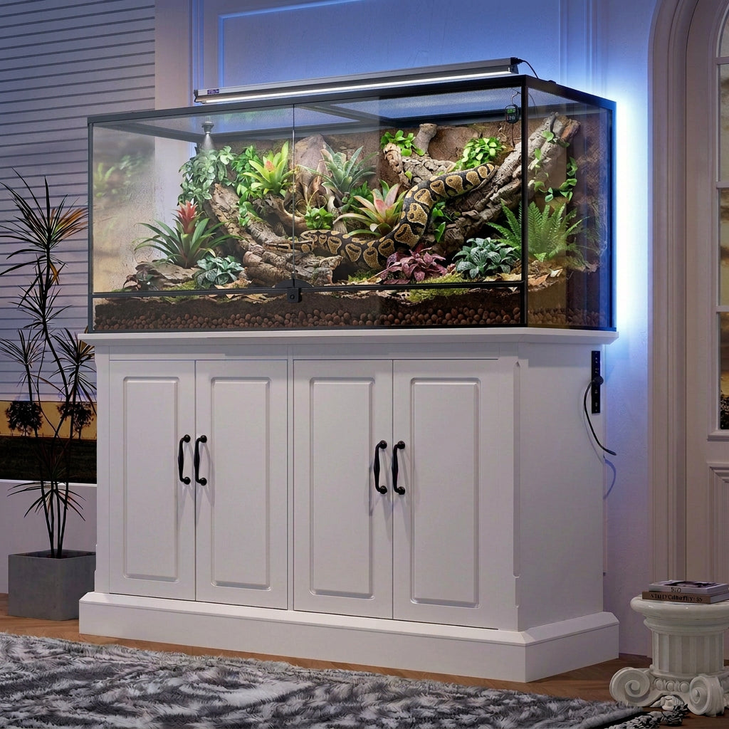 50" Heavy-Duty Terrarium & Aquarium Stand with 4-Door Storage Cabinet & Built-In Power Strip (880 lb Capacity)