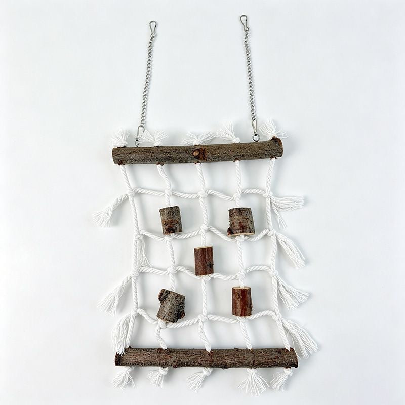 Natural Wood & Cotton Rope Hanging Reptile Climbing Net