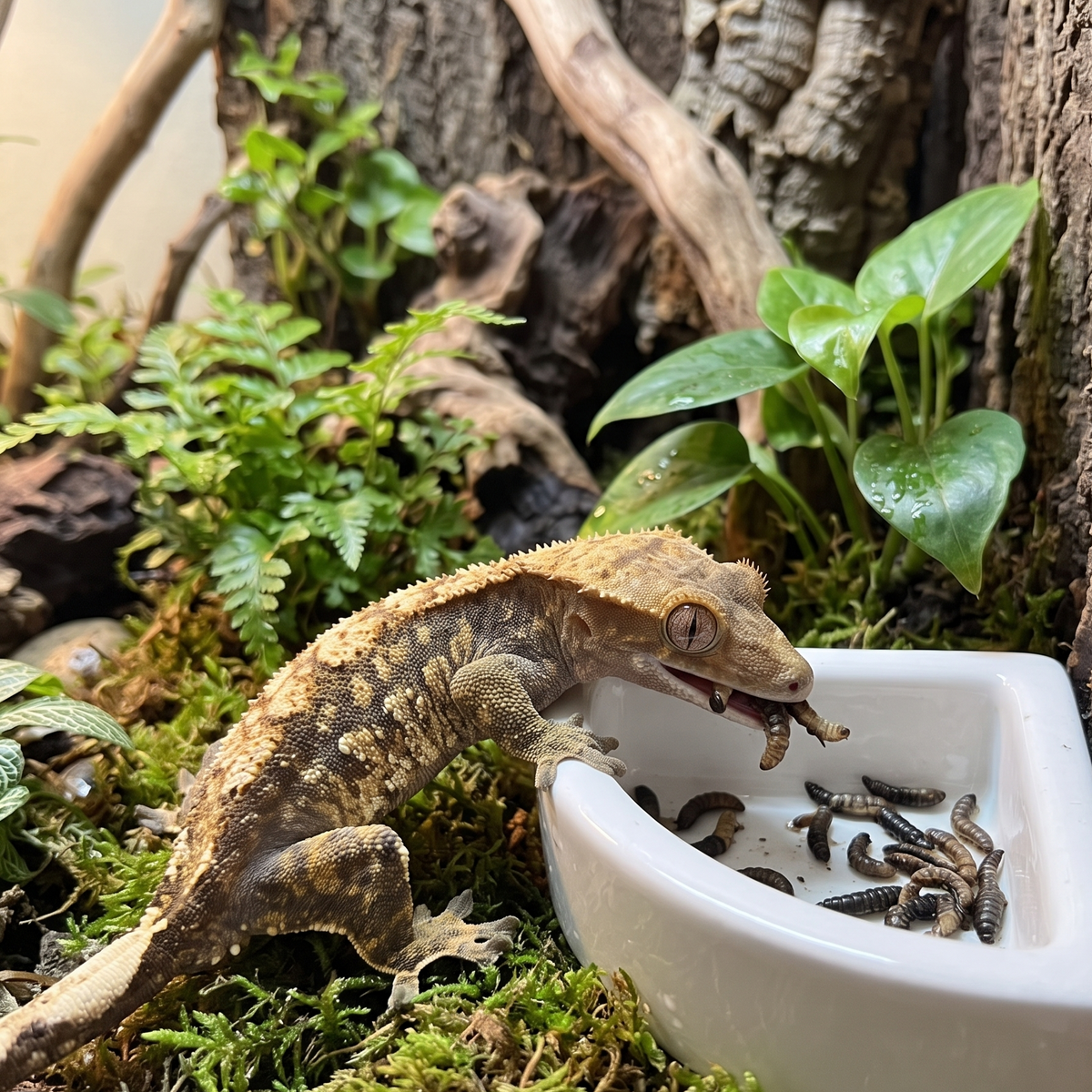Escape-Proof Glazed Ceramic Live Feeder Dish
