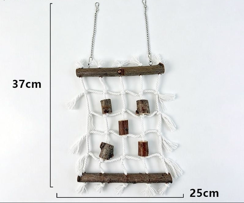 Natural Wood & Cotton Rope Hanging Reptile Climbing Net