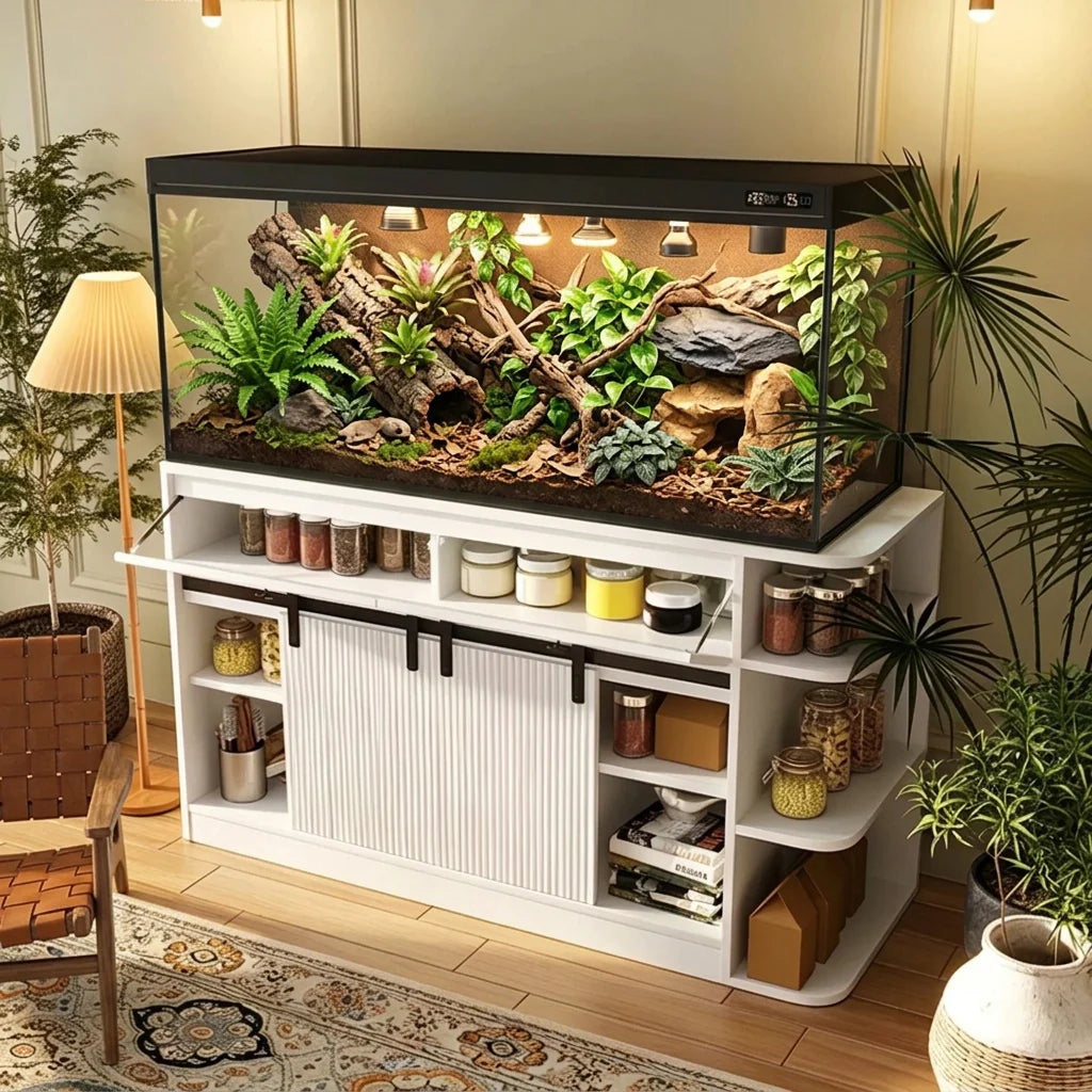 55–75 Gallon Multi-Tier Aquarium & Terrarium Stand with Built-In Power Hub & LED Lighting (55" W)