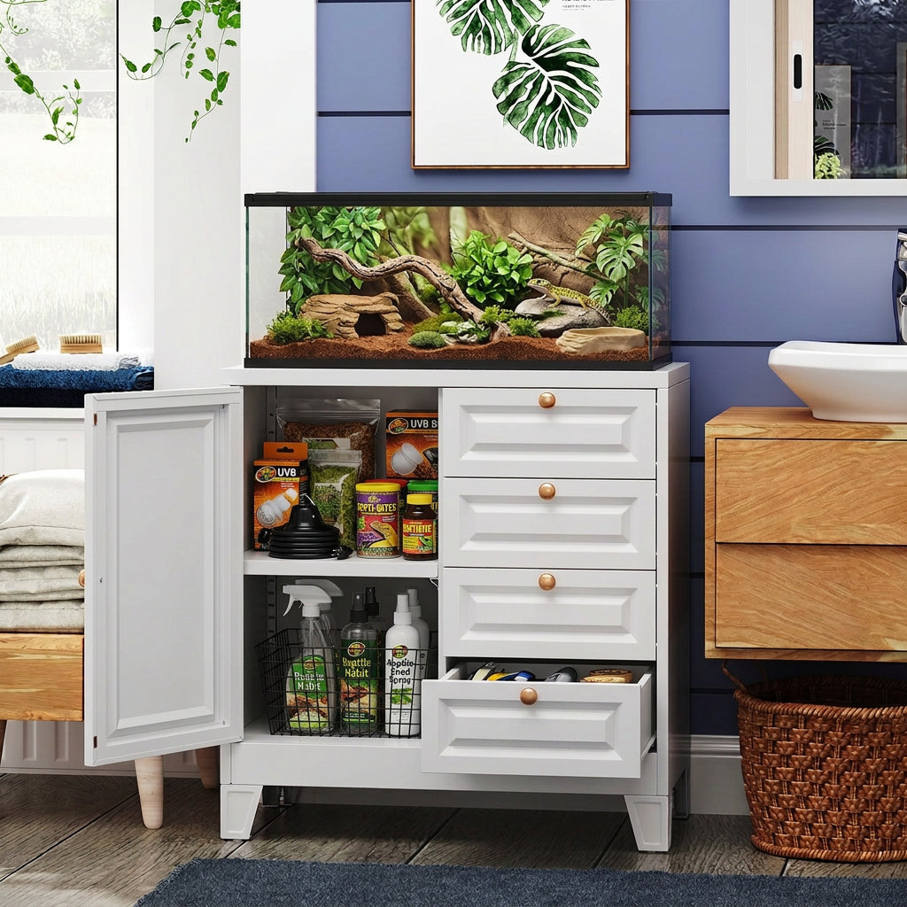 All-Steel Moisture-Proof Stand & 4-Drawer Supply Cabinet (White)